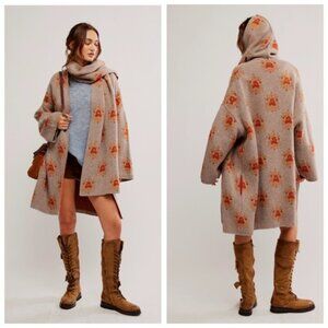 Free People Gray and Orange Patterned Cardigan